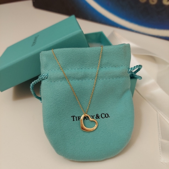 🟢Tiffany & Co🟢 Elsa Peretti Open Heart Pendant Necklace 18K Yellow Gold - Picture 10 of 16